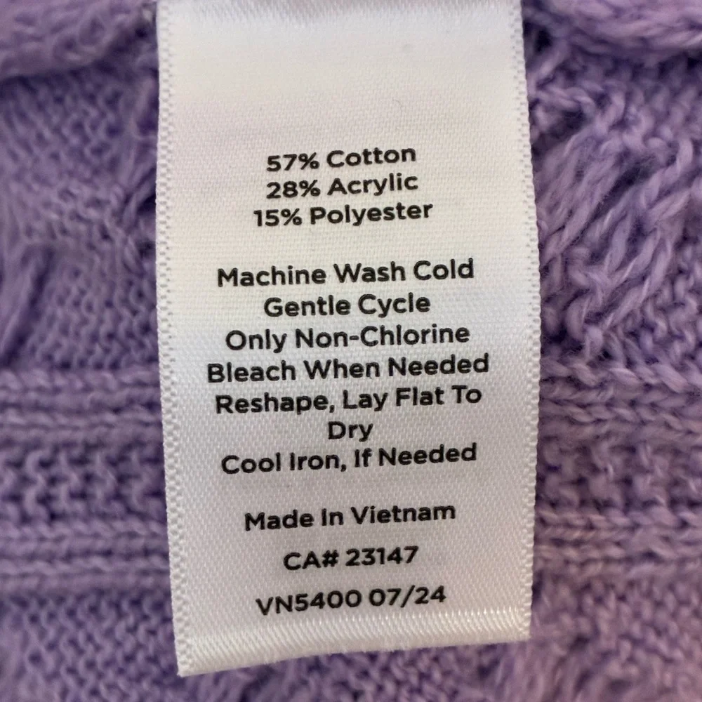 Talbots Lavender Cotton Cable Knit Crewneck Sweater - Picture 4 of 7